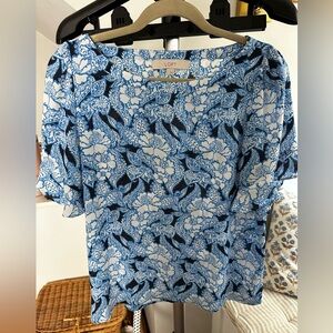 LOFT Navy and White Patterned Blouse